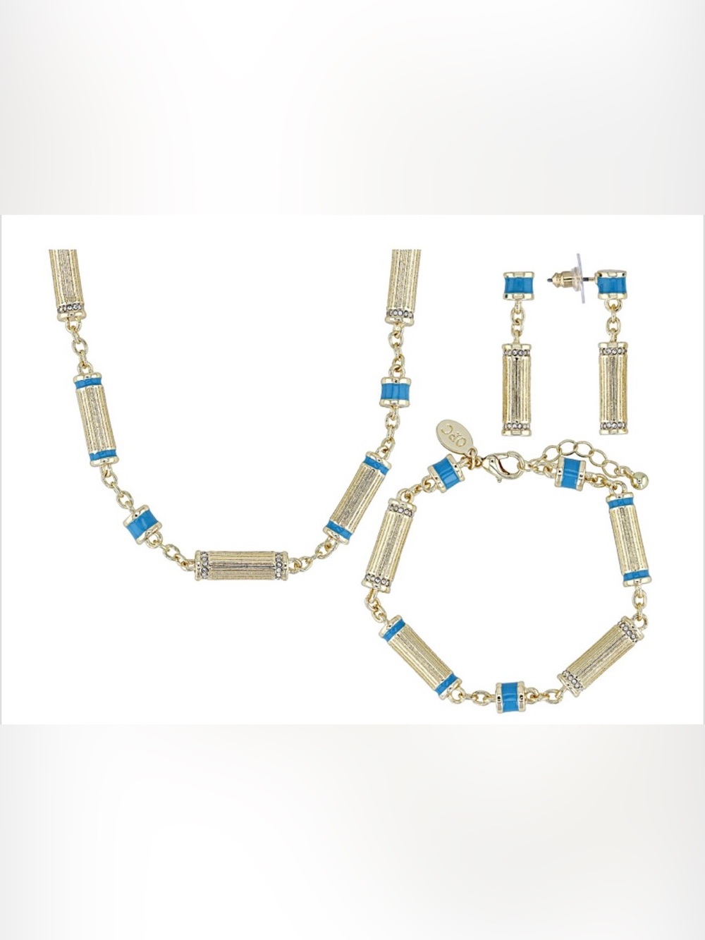 Off Park Collection Turquoise Gold & White Crystal Necklace Set JTV